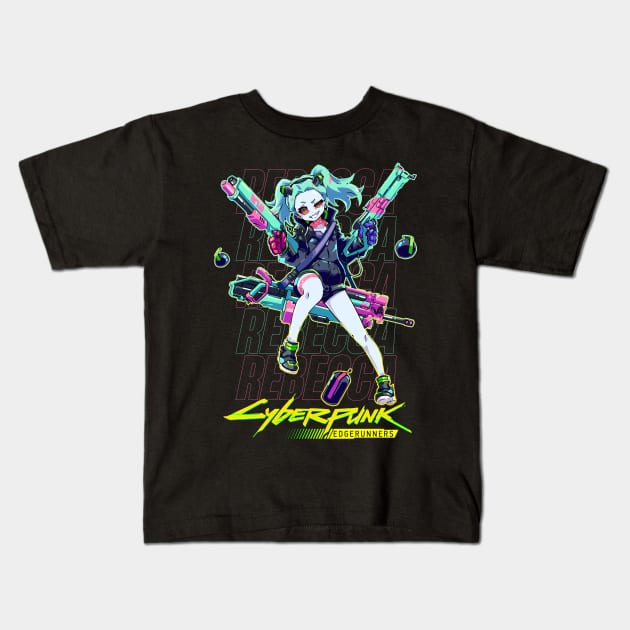 Cyberpunk Edgerunners Rebecca Kids T-Shirt by KokkaiBlack